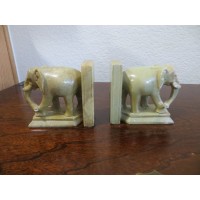 Old Vintage Artisan Natural Stone Elephants Book Ends Pair Hand Carved Art    122907538647